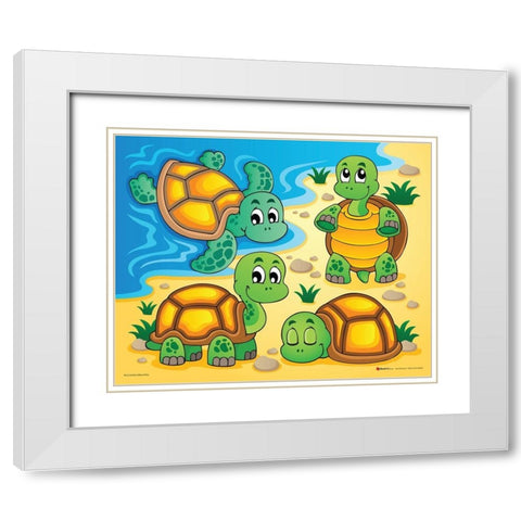 Turtles White Modern Wood Framed Art Print with Double Matting by Viskova, Klara