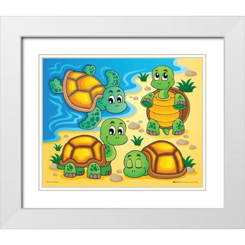 Turtles White Modern Wood Framed Art Print with Double Matting by Viskova, Klara