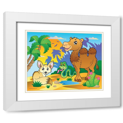 Desert Animals White Modern Wood Framed Art Print with Double Matting by Viskova, Klara