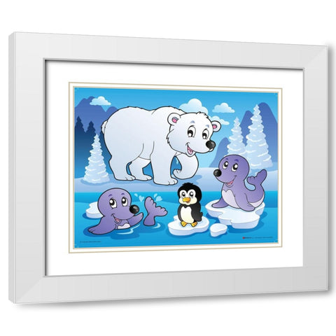Winter Animals II White Modern Wood Framed Art Print with Double Matting by Viskova, Klara