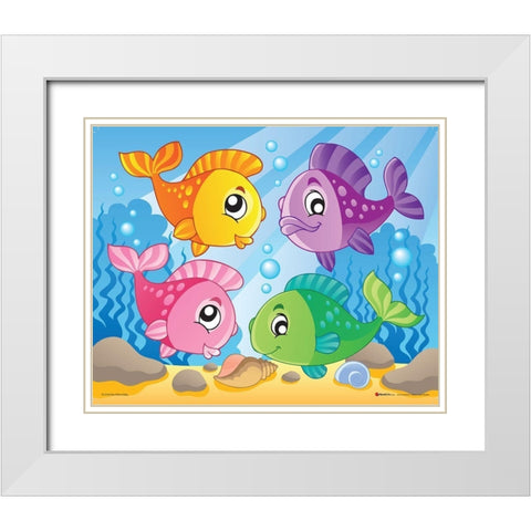 Happy Fishes II White Modern Wood Framed Art Print with Double Matting by Viskova, Klara