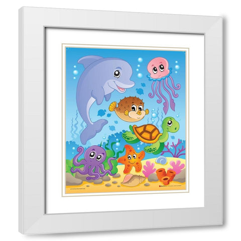 Sea life White Modern Wood Framed Art Print with Double Matting by Viskova, Klara