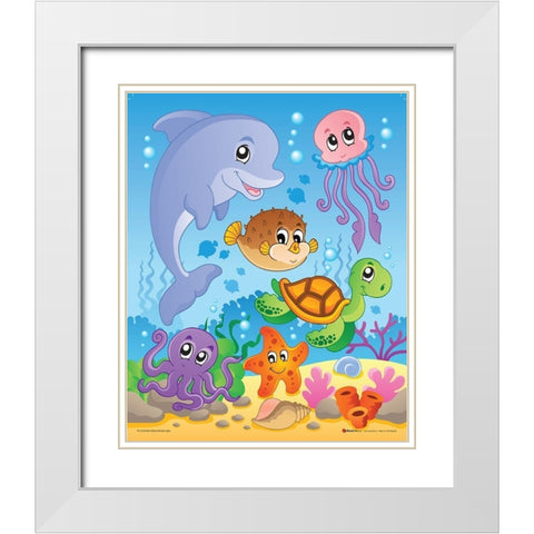Sea life White Modern Wood Framed Art Print with Double Matting by Viskova, Klara