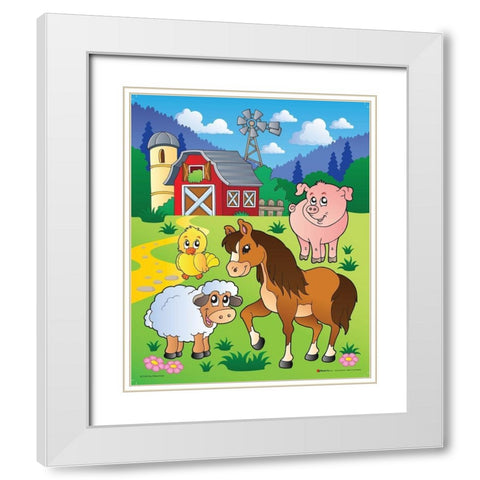 Animals on the Farm White Modern Wood Framed Art Print with Double Matting by Viskova, Klara