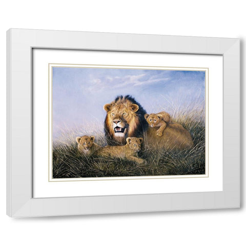 Lion with Lionets White Modern Wood Framed Art Print with Double Matting by Skorepa, Jan