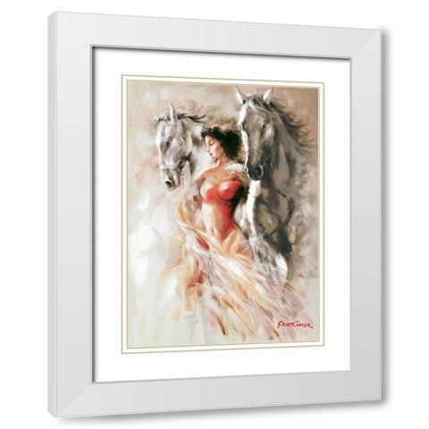 Ann with Horses III White Modern Wood Framed Art Print with Double Matting by Carter, Prvett