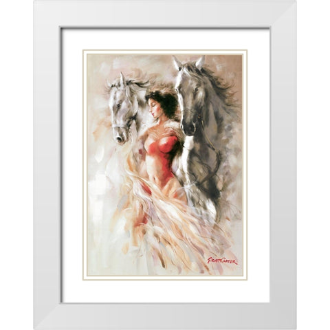 Ann with Horses III White Modern Wood Framed Art Print with Double Matting by Carter, Prvett