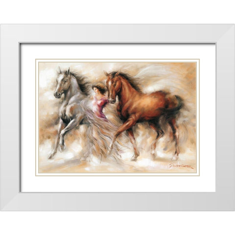Ann with Horses I White Modern Wood Framed Art Print with Double Matting by Carter, Prvett