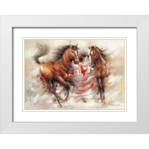 Ann with Horses II White Modern Wood Framed Art Print with Double Matting by Carter, Prvett