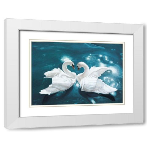 Swans in Love II White Modern Wood Framed Art Print with Double Matting by Fedorov, Borys
