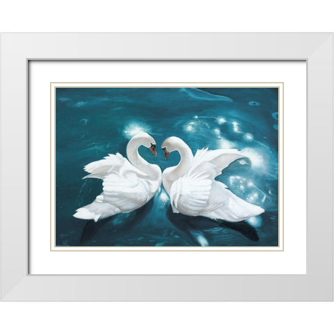 Swans in Love II White Modern Wood Framed Art Print with Double Matting by Fedorov, Borys