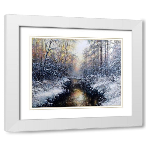 Golden February White Modern Wood Framed Art Print with Double Matting by Cernov, Ivan