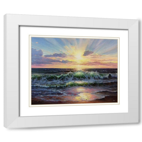 Sunrise over the Sea White Modern Wood Framed Art Print with Double Matting by Cernov, Ivan