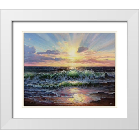 Sunrise over the Sea White Modern Wood Framed Art Print with Double Matting by Cernov, Ivan