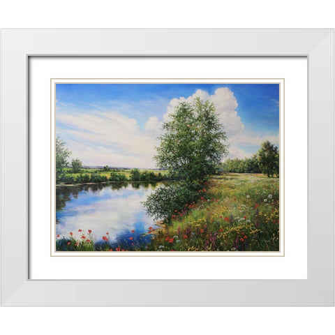 Slowly River White Modern Wood Framed Art Print with Double Matting by Cernov, Ivan