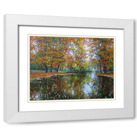 Autumn Mirror of River White Modern Wood Framed Art Print with Double Matting by Cernov, Ivan