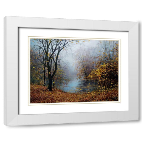 Autumn Dancing in the Fog White Modern Wood Framed Art Print with Double Matting by Cernov, Ivan