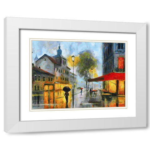 Street in Evening White Modern Wood Framed Art Print with Double Matting by Medeiros, Celito