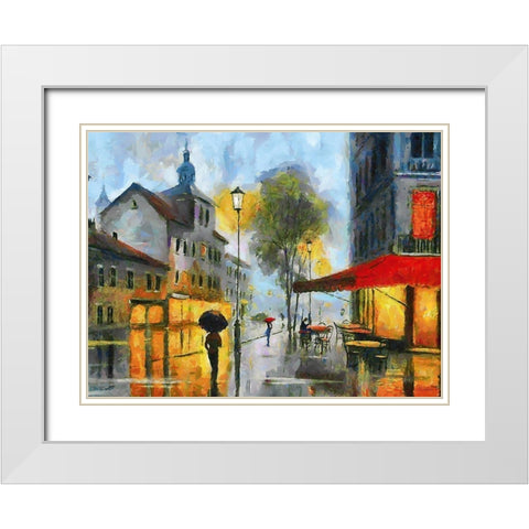 Street in Evening White Modern Wood Framed Art Print with Double Matting by Medeiros, Celito