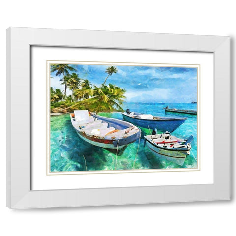 Boats in Caribic White Modern Wood Framed Art Print with Double Matting by Medeiros, Celito