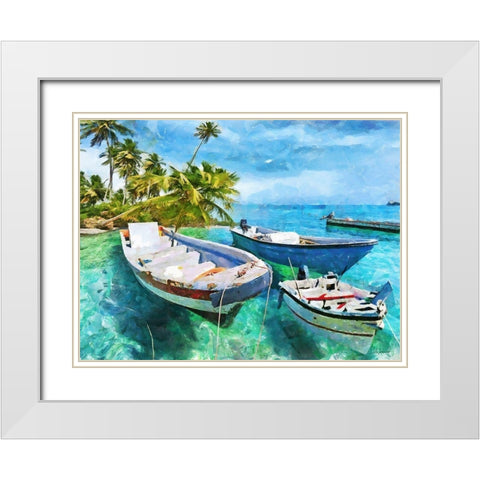 Boats in Caribic White Modern Wood Framed Art Print with Double Matting by Medeiros, Celito