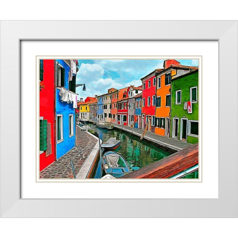 Boats with colorful Houses I White Modern Wood Framed Art Print with Double Matting by Medeiros, Celito