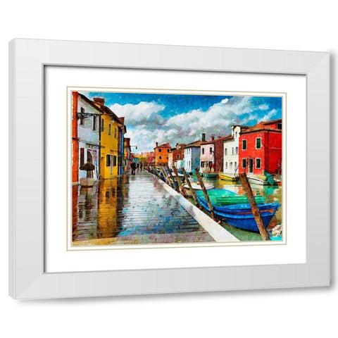 Boats with colorful Houses III White Modern Wood Framed Art Print with Double Matting by Medeiros, Celito