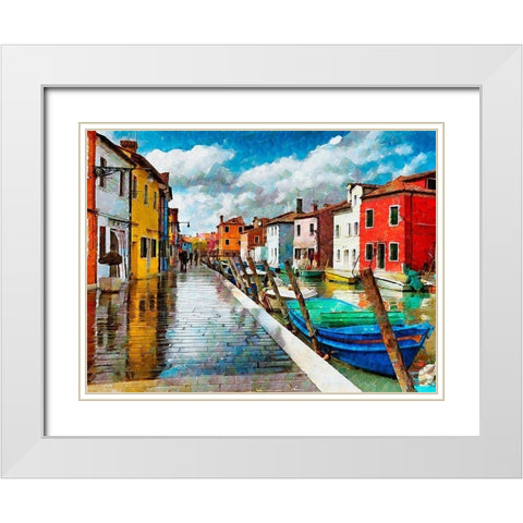 Boats with colorful Houses III White Modern Wood Framed Art Print with Double Matting by Medeiros, Celito