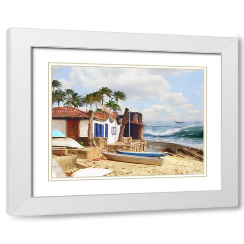 Boats in Caribic II White Modern Wood Framed Art Print with Double Matting by Medeiros, Celito