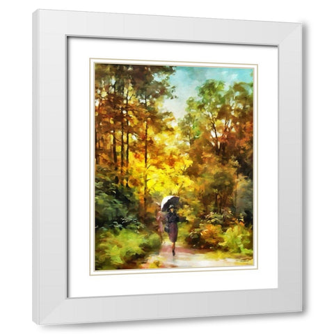 Lady with Umbrella in the Park White Modern Wood Framed Art Print with Double Matting by Medeiros, Celito