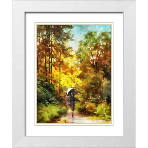 Lady with Umbrella in the Park White Modern Wood Framed Art Print with Double Matting by Medeiros, Celito