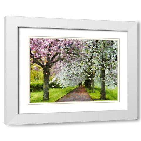 Flowering Cherries White Modern Wood Framed Art Print with Double Matting by Medeiros, Celito