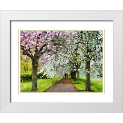 Flowering Cherries White Modern Wood Framed Art Print with Double Matting by Medeiros, Celito