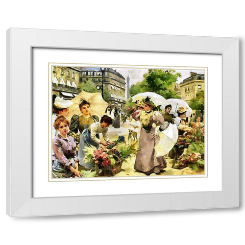 Flower Market a Houndred Years Ago White Modern Wood Framed Art Print with Double Matting by Medeiros, Celito