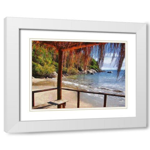 Sand Beach by the Rocks White Modern Wood Framed Art Print with Double Matting by Medeiros, Celito