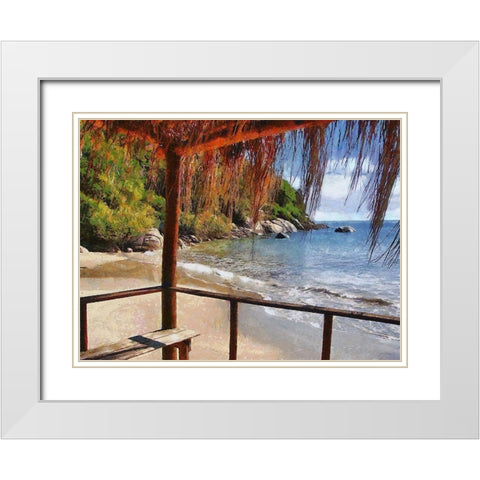 Sand Beach by the Rocks White Modern Wood Framed Art Print with Double Matting by Medeiros, Celito