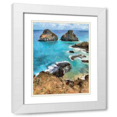Rocks in Blue Sea White Modern Wood Framed Art Print with Double Matting by Medeiros, Celito
