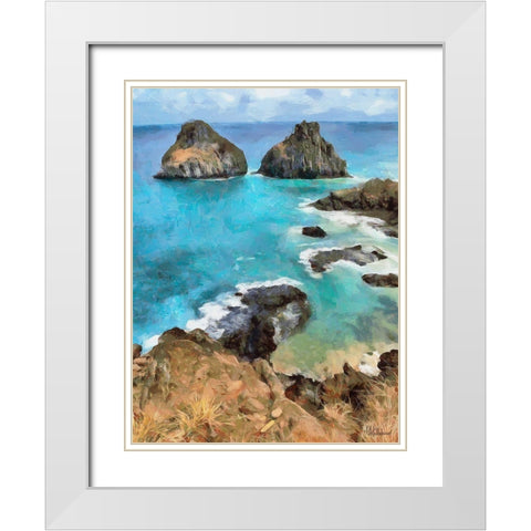 Rocks in Blue Sea White Modern Wood Framed Art Print with Double Matting by Medeiros, Celito