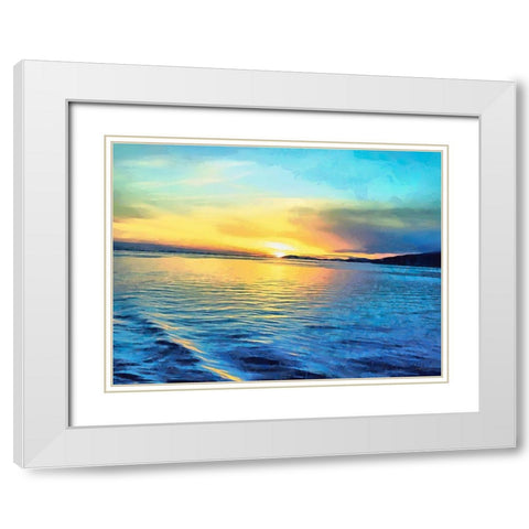Sunset over blue Sea White Modern Wood Framed Art Print with Double Matting by Medeiros, Celito