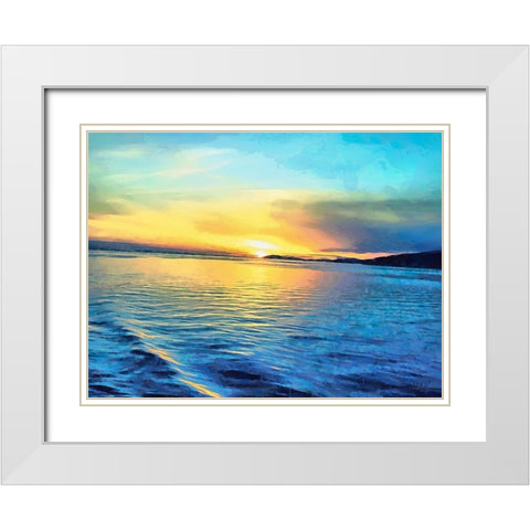 Sunset over blue Sea White Modern Wood Framed Art Print with Double Matting by Medeiros, Celito