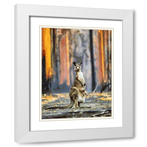 Kangaroo with a Baby White Modern Wood Framed Art Print with Double Matting by Medeiros, Celito