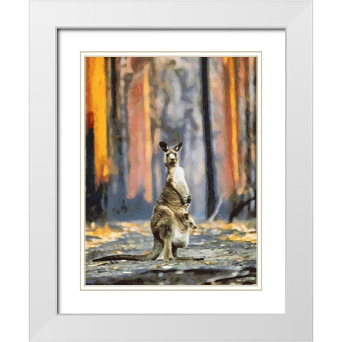 Kangaroo with a Baby White Modern Wood Framed Art Print with Double Matting by Medeiros, Celito