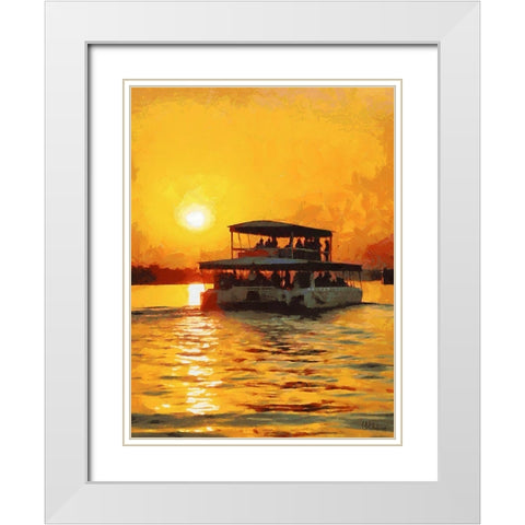 Sunset above the River with Boat White Modern Wood Framed Art Print with Double Matting by Medeiros, Celito