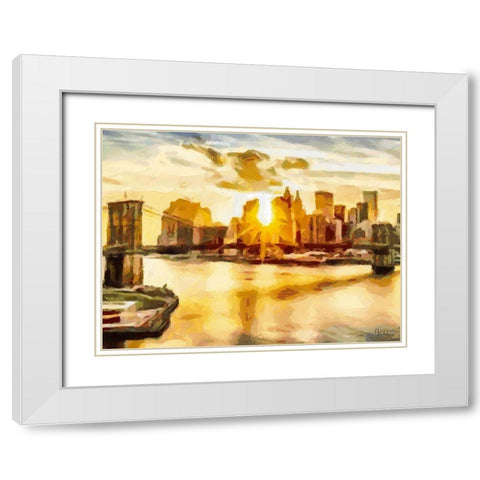 Sunset in New York White Modern Wood Framed Art Print with Double Matting by Medeiros, Celito