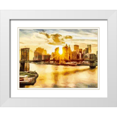 Sunset in New York White Modern Wood Framed Art Print with Double Matting by Medeiros, Celito