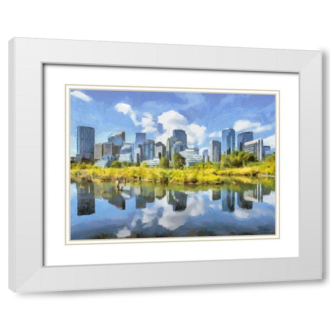 Mirrored City White Modern Wood Framed Art Print with Double Matting by Medeiros, Celito