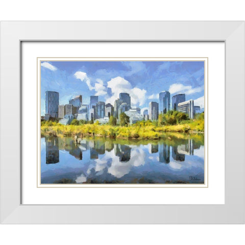 Mirrored City White Modern Wood Framed Art Print with Double Matting by Medeiros, Celito