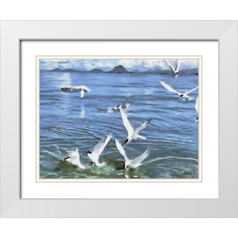 Seagulls White Modern Wood Framed Art Print with Double Matting by Medeiros, Celito
