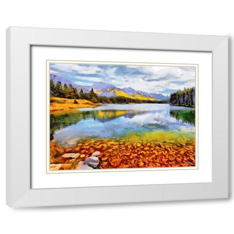 Autumn Lake Horizontal White Modern Wood Framed Art Print with Double Matting by Medeiros, Celito