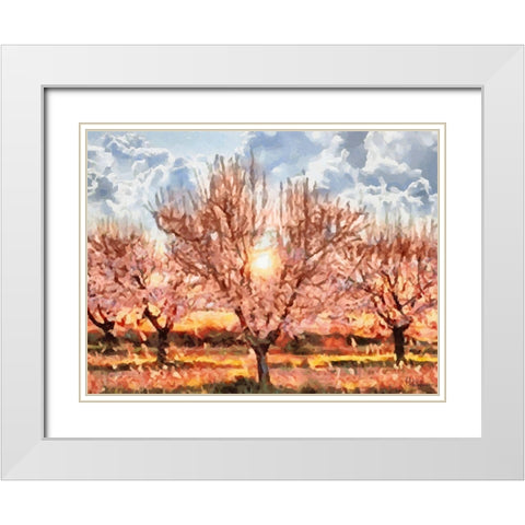 Red Flowering Tree with Sun White Modern Wood Framed Art Print with Double Matting by Medeiros, Celito